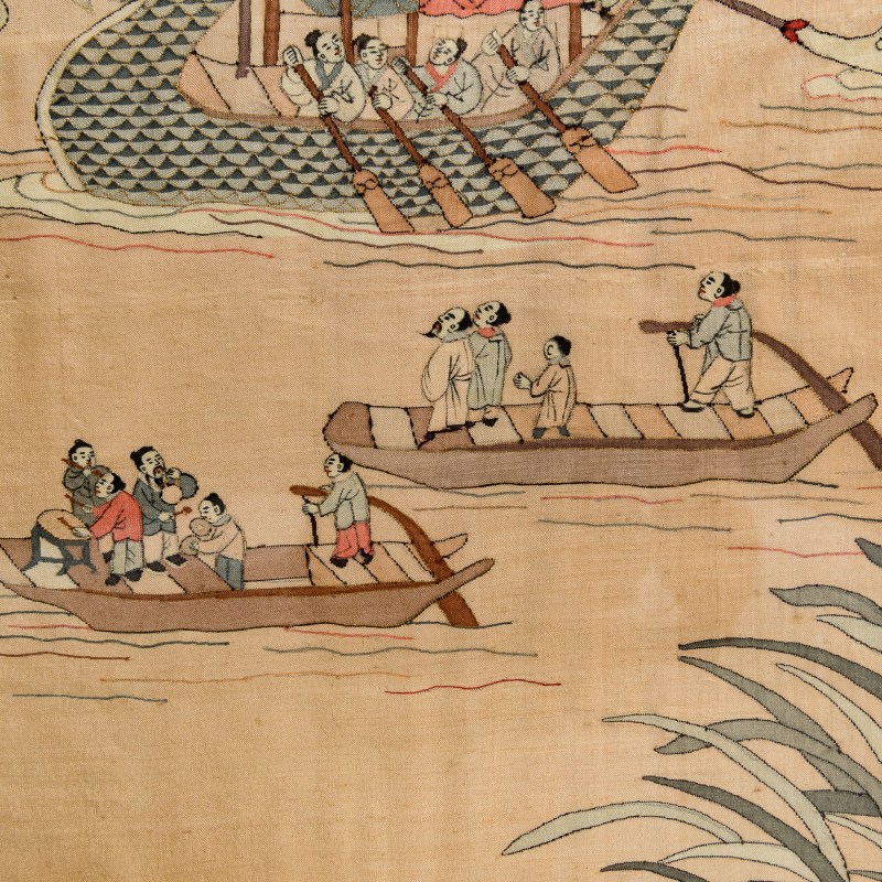 十九世紀晚 緙絲行舟圖鏡框 | A framed Chinese kesi boating scene, late 19th century - 图4