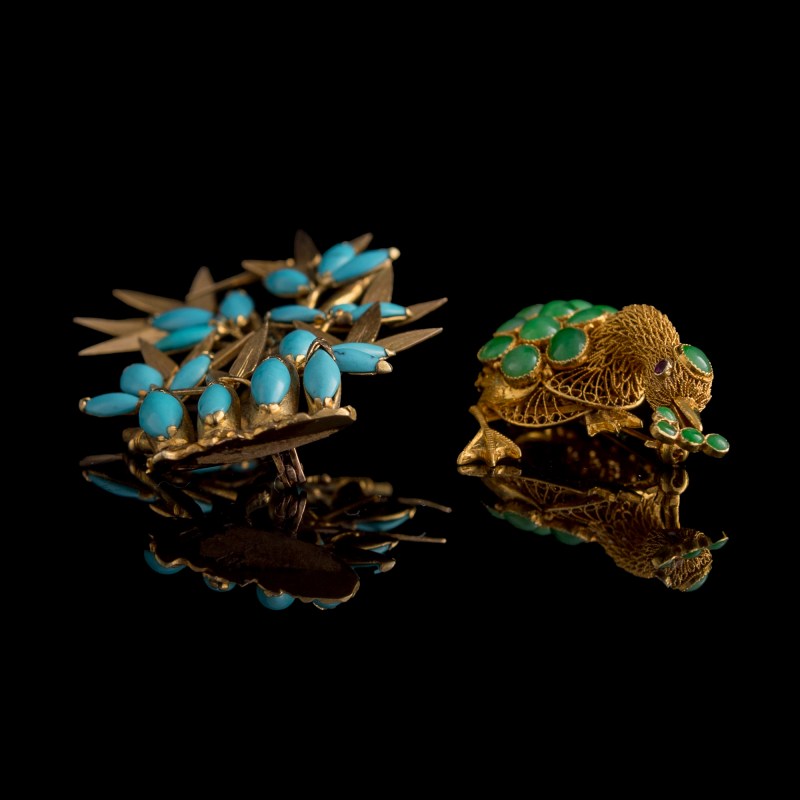 二十世紀早 翡翠胸針及綠松石胸針 | A Chinese jadeite brooch and a turquoise brooch, early 20th century - 图6