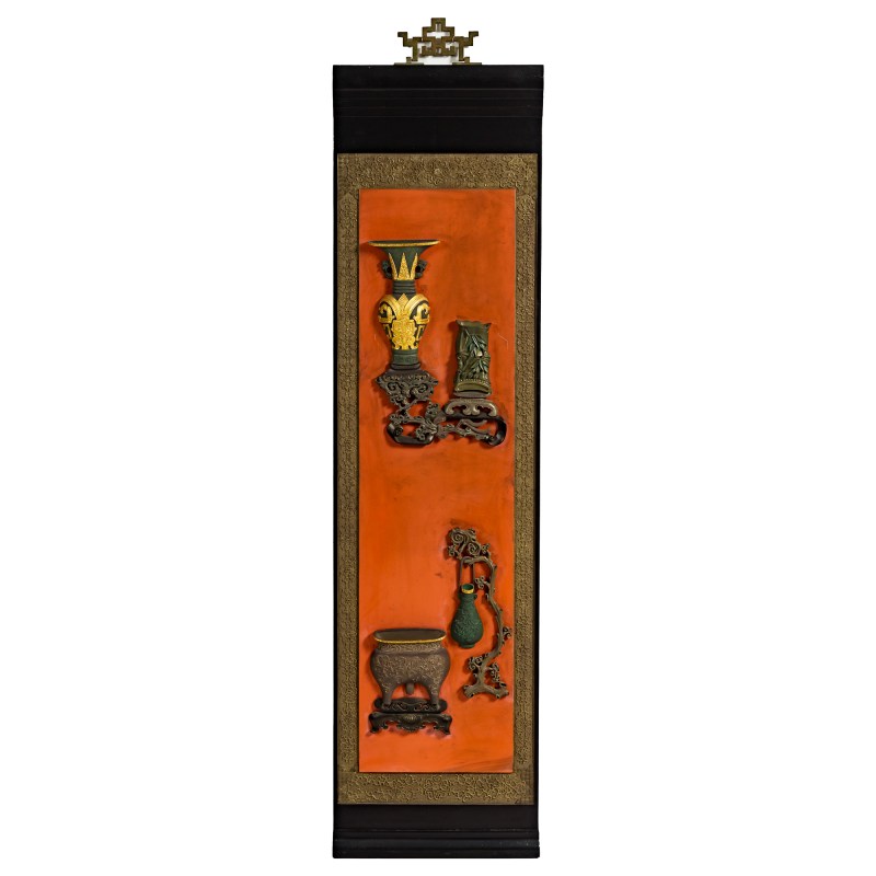 民國 大漆博古圖挂屏四塊一堂 | A set of four Chinese lacquer bogu hanging panels, Republic period - 图2