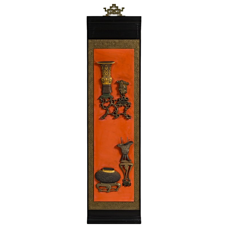 民國 大漆博古圖挂屏四塊一堂 | A set of four Chinese lacquer bogu hanging panels, Republic period - 图3