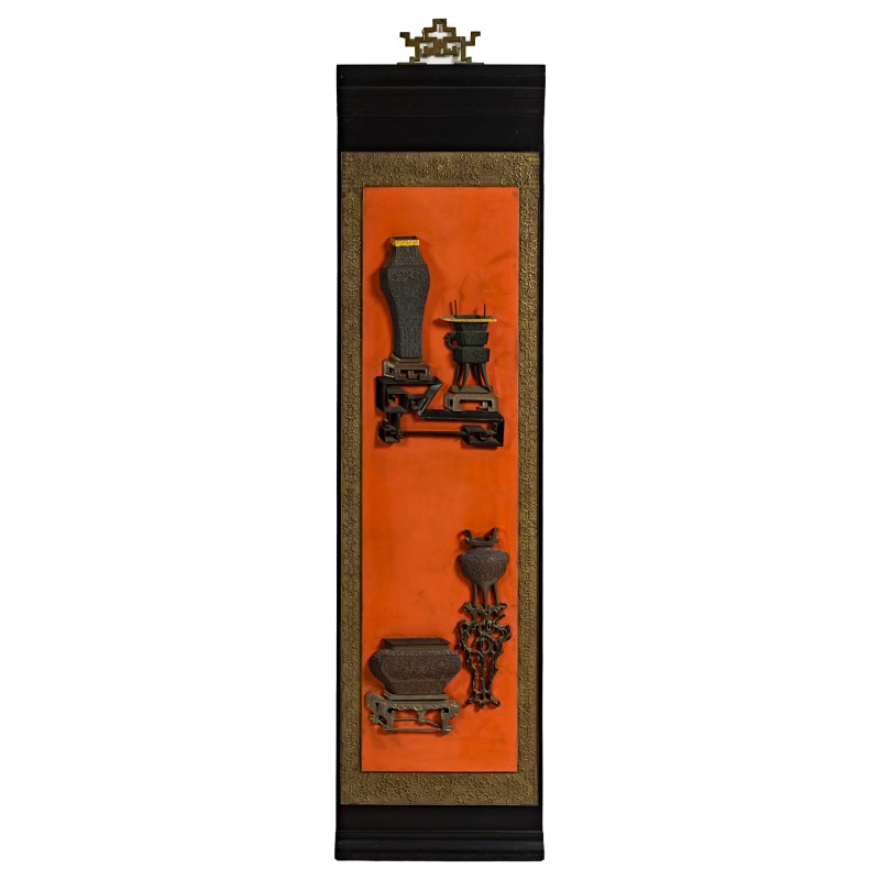 民國 大漆博古圖挂屏四塊一堂 | A set of four Chinese lacquer bogu hanging panels, Republic period - 图4