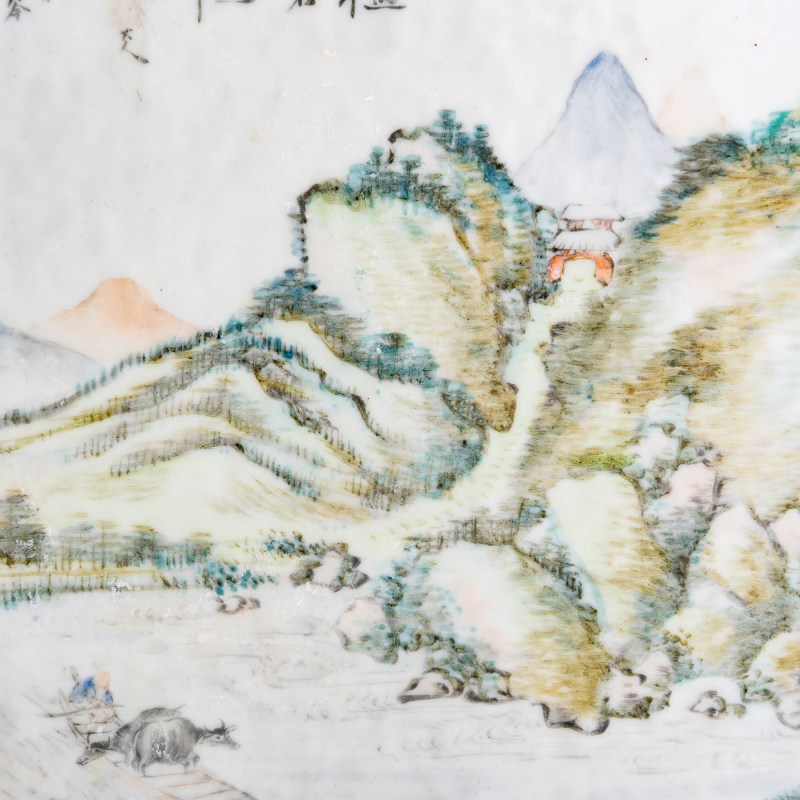 十九世紀晚 徐善琴款淺絳山水瓷板 | A Chinese Qianjiang-enameled 'landscape' porcelain plaque, late 19th century - 图10