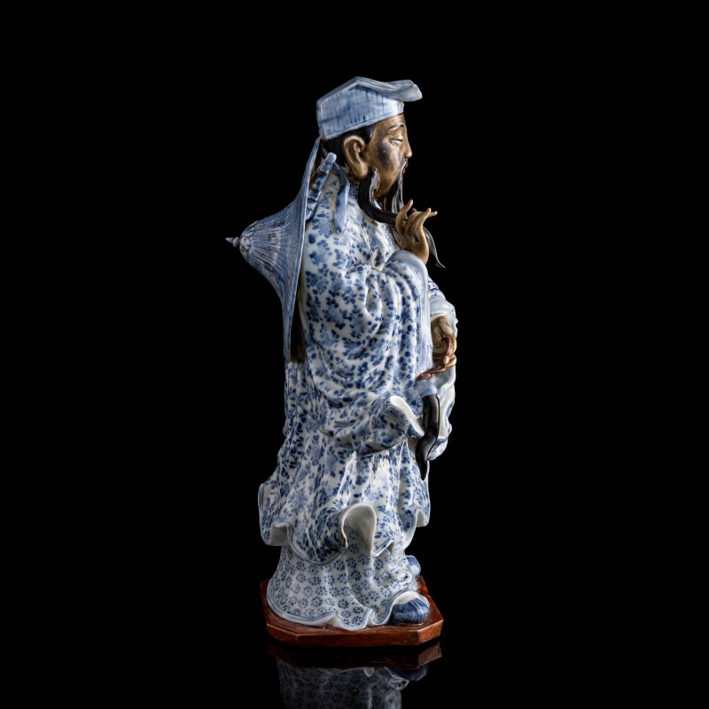 民國 青花瓷塑呂洞賓 | A Chinese blue and white figure of Lü Dongbin, Republic period - 图5