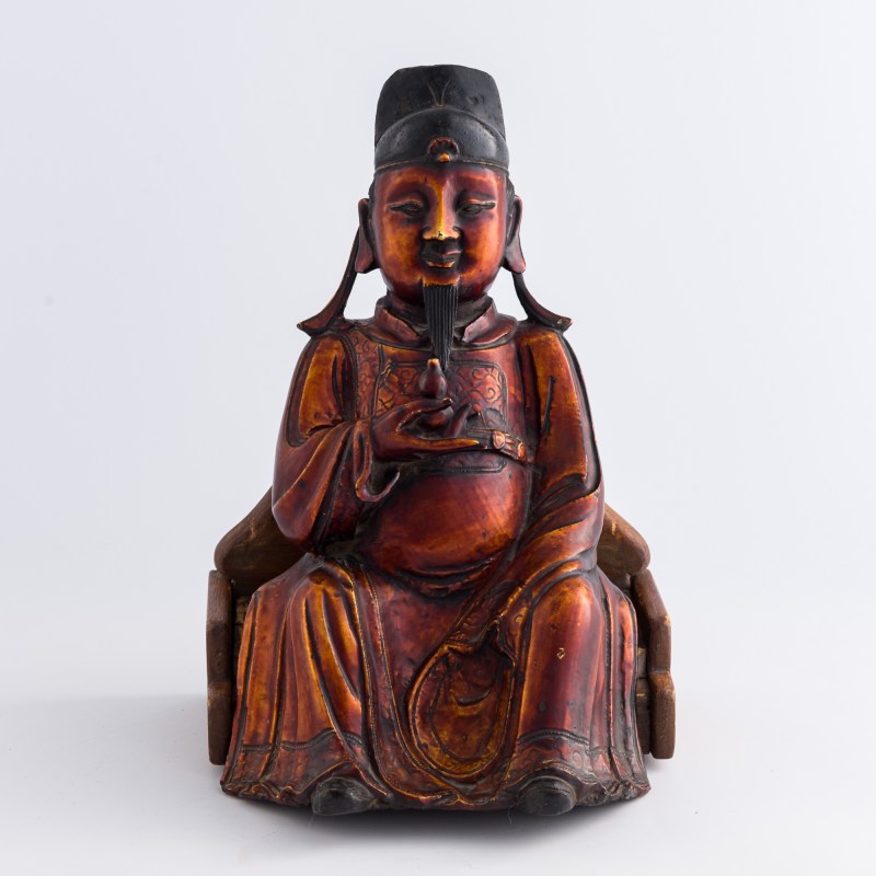 明代 銅漆金文昌星坐像（附木座） | A Chinese gilt-lacquered bronze seated Wenchang figure, Ming dynasty - 图2