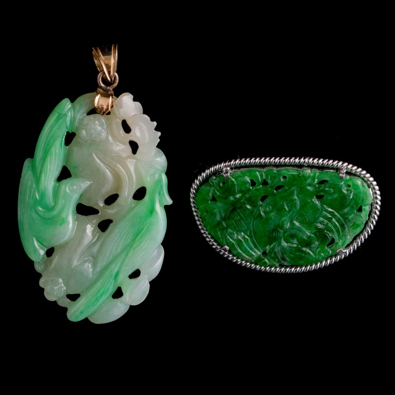 清代 翡翠佩飾兩件 | Two Chinese jadeite jewelry pieces, Qing dynasty - 图1