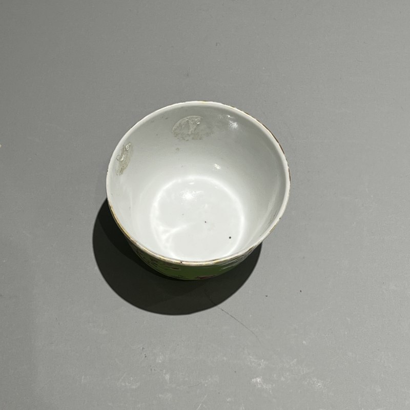 清光绪 绿地粉彩大雅斋风格花鸟纹茶碗 - 图4