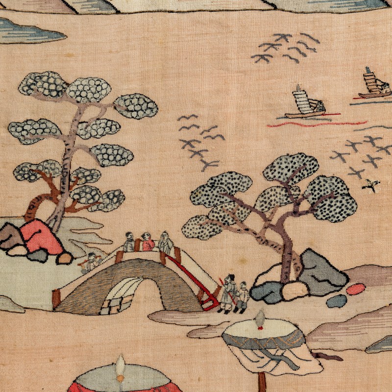 十九世紀晚 緙絲行舟圖鏡框 | A framed Chinese kesi boating scene, late 19th century - 图5