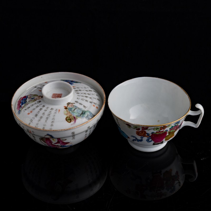 十九世紀早 粉彩人物把杯及蓋碗 | A Chinese famille rose figural handled cup and covered bowl, early 19th century - 图7