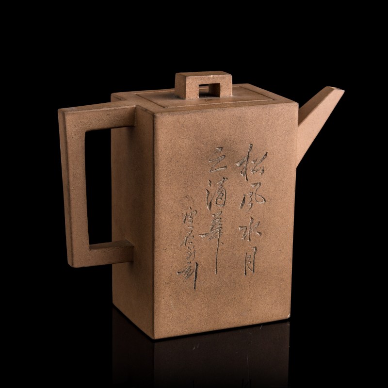 民國 段泥花卉詩文四方磚形壺 | A Chinese Duanni 'floral' and 'inscription' teapot, Republic period - 图3