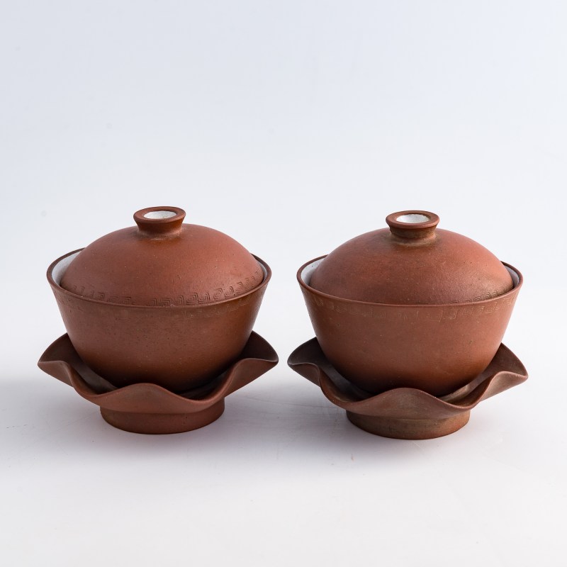 清代/民國 紫砂蓋碗三件 | Three Chinese Yixing zisha covered tea bowls, Qing dynasty/Republic period - 图5