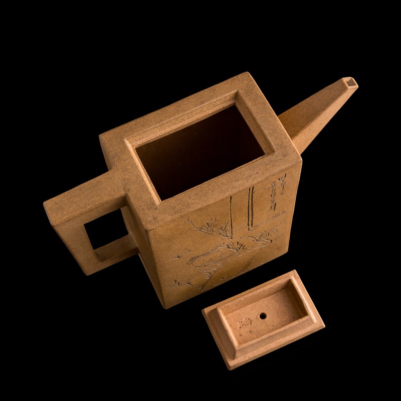 民國 逸雲主人刻、淦成款段泥人物詩文四方磚形壺 | A Chinese Duanni 'figural' and 'inscription' teapot, Republic period - 图7