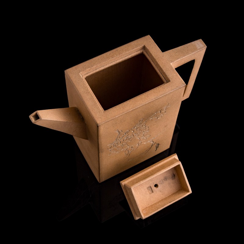 民國 段泥花卉詩文四方磚形壺 | A Chinese Duanni 'floral' and 'inscription' teapot, Republic period - 图7