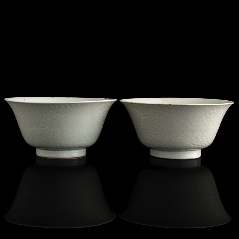 清康熙 青釉劃花碗一對 | A pair of Chinese incised celadon bowls, Kangxi period, Qing dynasty - 图4