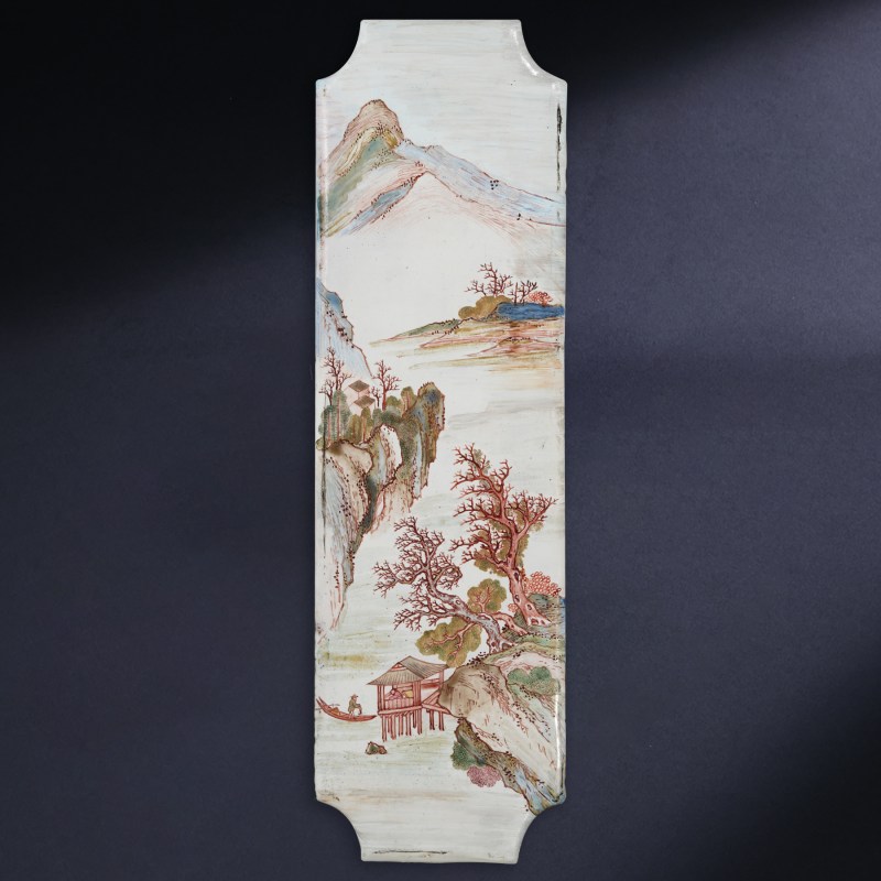 清康熙 铜胎画珐琅四季山水纹曲屏 - 图7