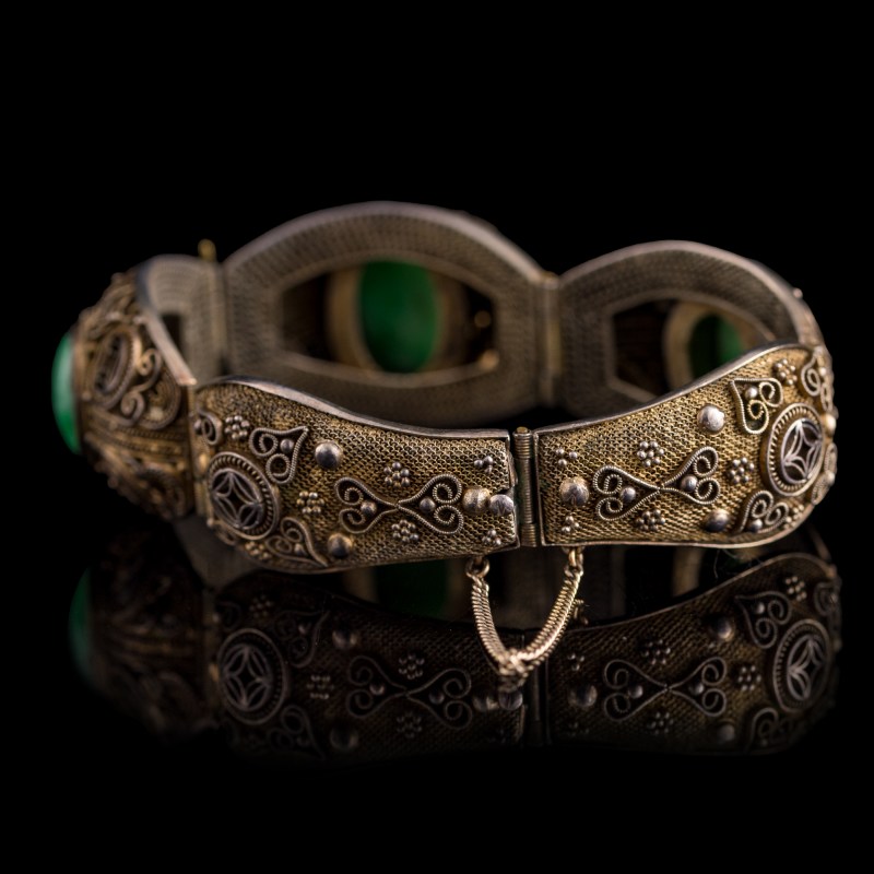 民國 銀嵌翡翠手鏈 | A Chinese silver bracelet set with jadeite, Republic period - 图3