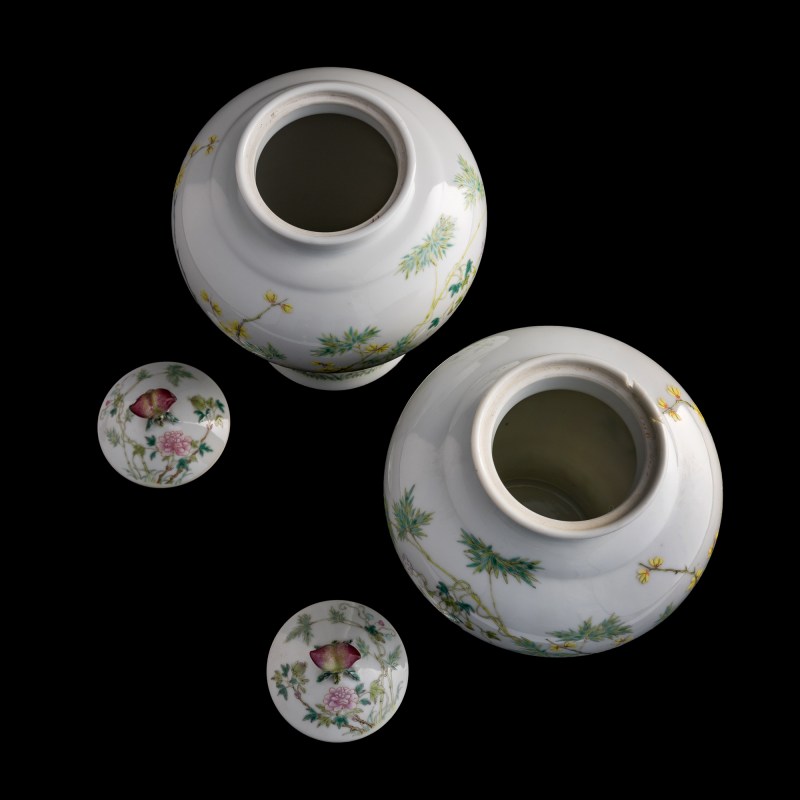 民國 粉彩花鳥蓋罐一對 | A pair of Chinese famille rose bird and flower jars, Republic period - 图7