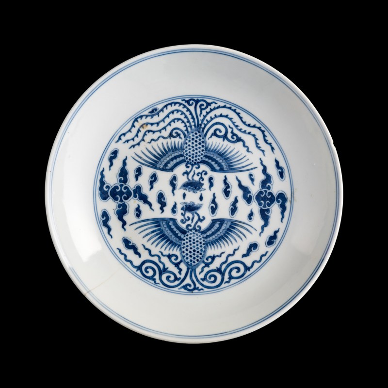 清道光 青花雙鳳紋盤 | A Chinese blue and white 'double phoenix' dish, Daoguang period, Qing dynasty - 图1