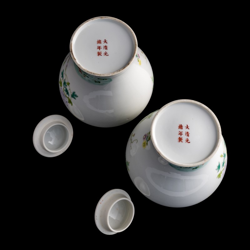 民國 粉彩花鳥蓋罐一對 | A pair of Chinese famille rose bird and flower jars, Republic period - 图8