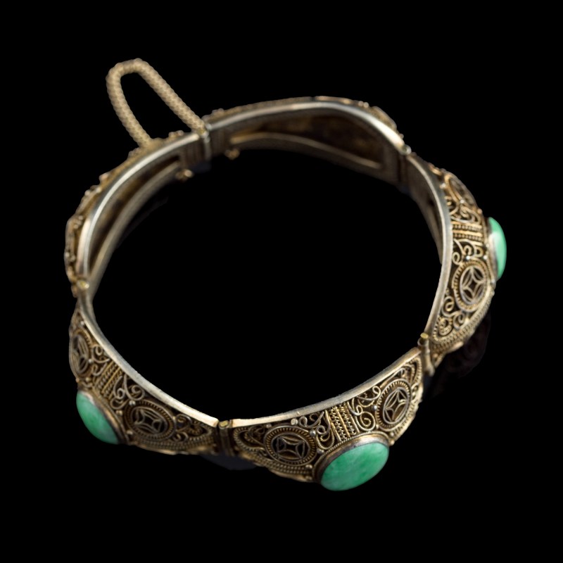 民國 銀嵌翡翠手鏈 | A Chinese silver bracelet set with jadeite, Republic period - 图4