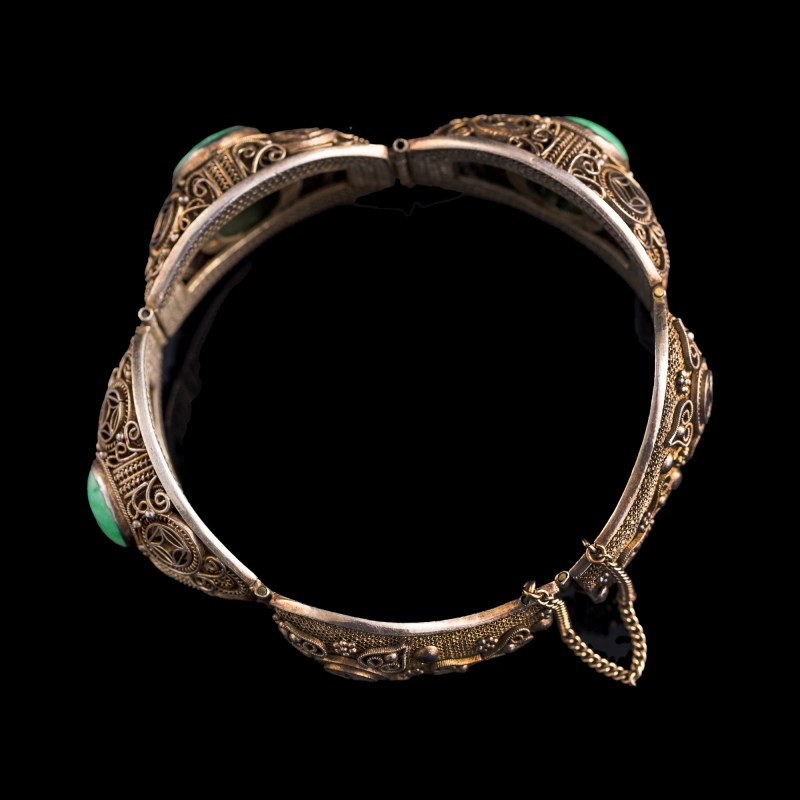 民國 銀嵌翡翠手鏈 | A Chinese silver bracelet set with jadeite, Republic period - 图5