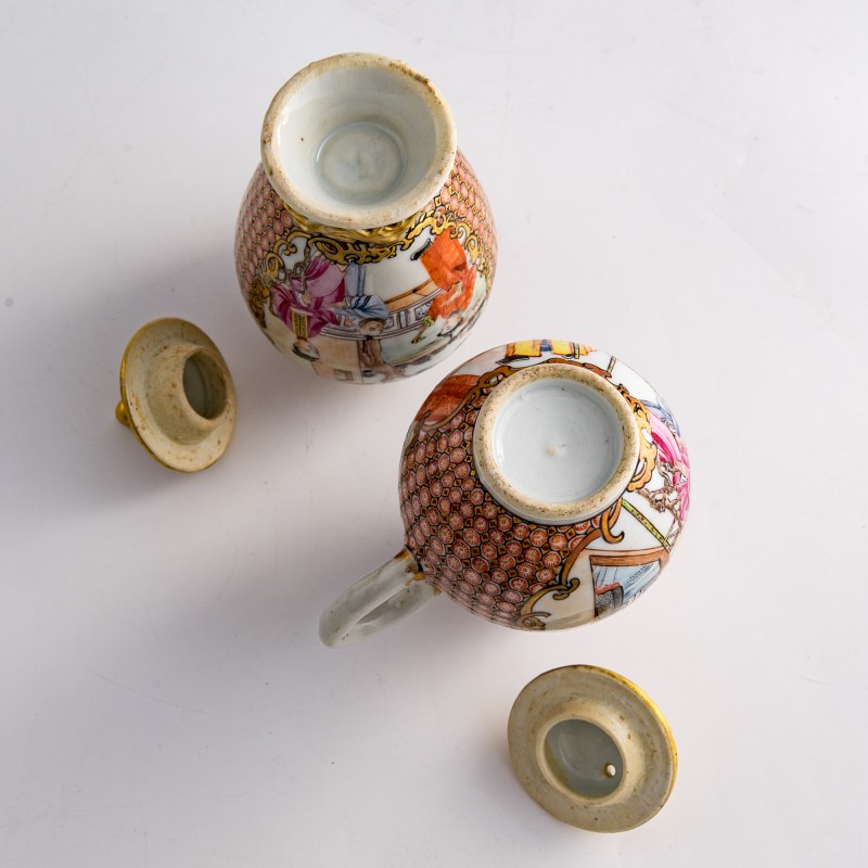 十九世紀早 外銷錦地描金開窗粉彩人物茶具一組 | A set of Chinese export brocade-pattern-ground famille rose tea ware, early 19th century - 图15