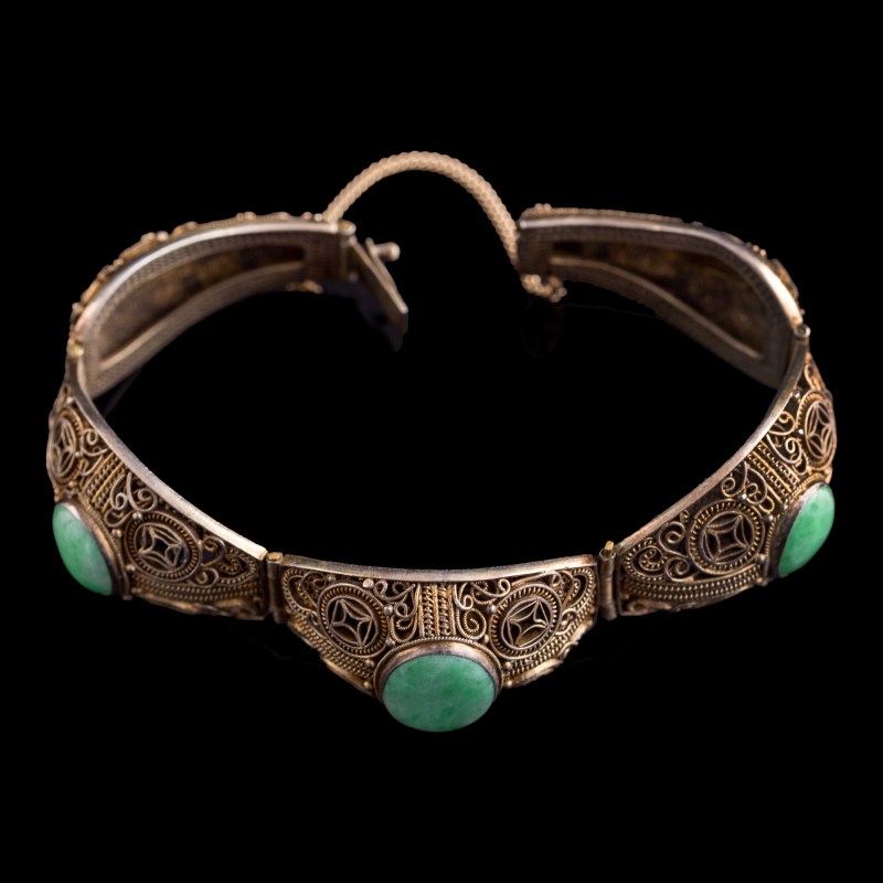 民國 銀嵌翡翠手鏈 | A Chinese silver bracelet set with jadeite, Republic period - 图6