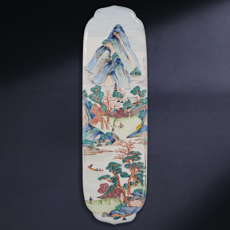 清康熙 铜胎画珐琅四季山水纹曲屏 - 图4