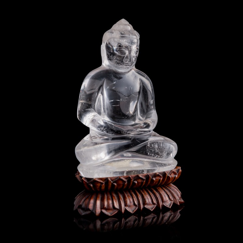 十八世紀 水晶佛像（附硬木座） | A Chinese crystal Buddha, 18th century