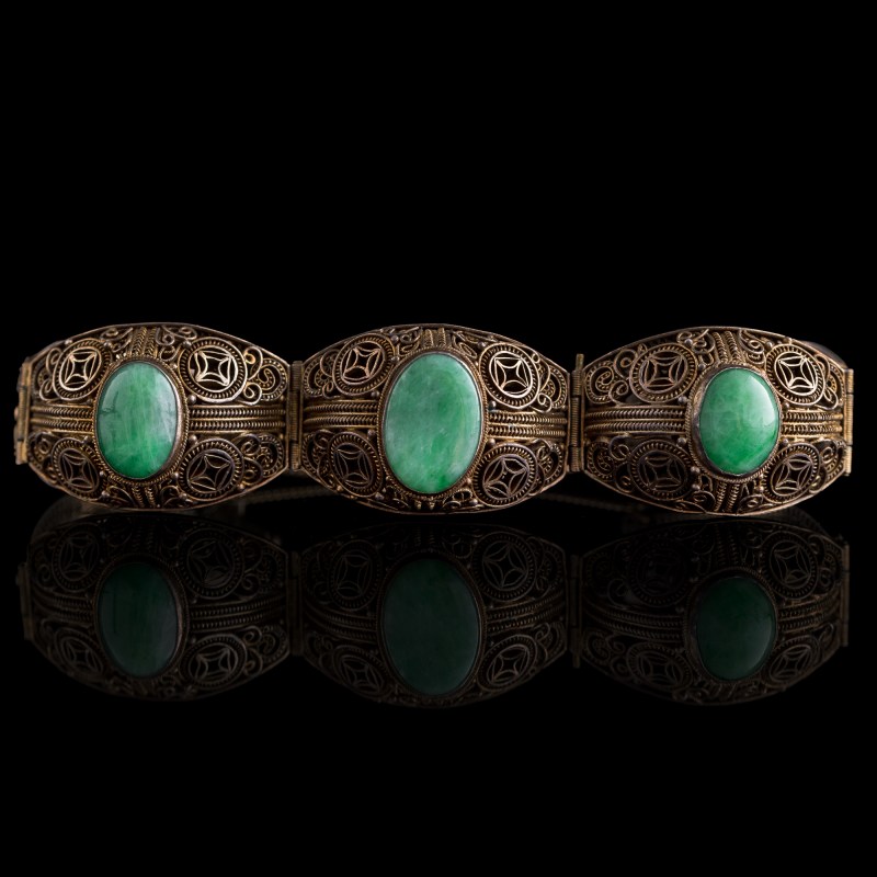 民國 銀嵌翡翠手鏈 | A Chinese silver bracelet set with jadeite, Republic period - 图8
