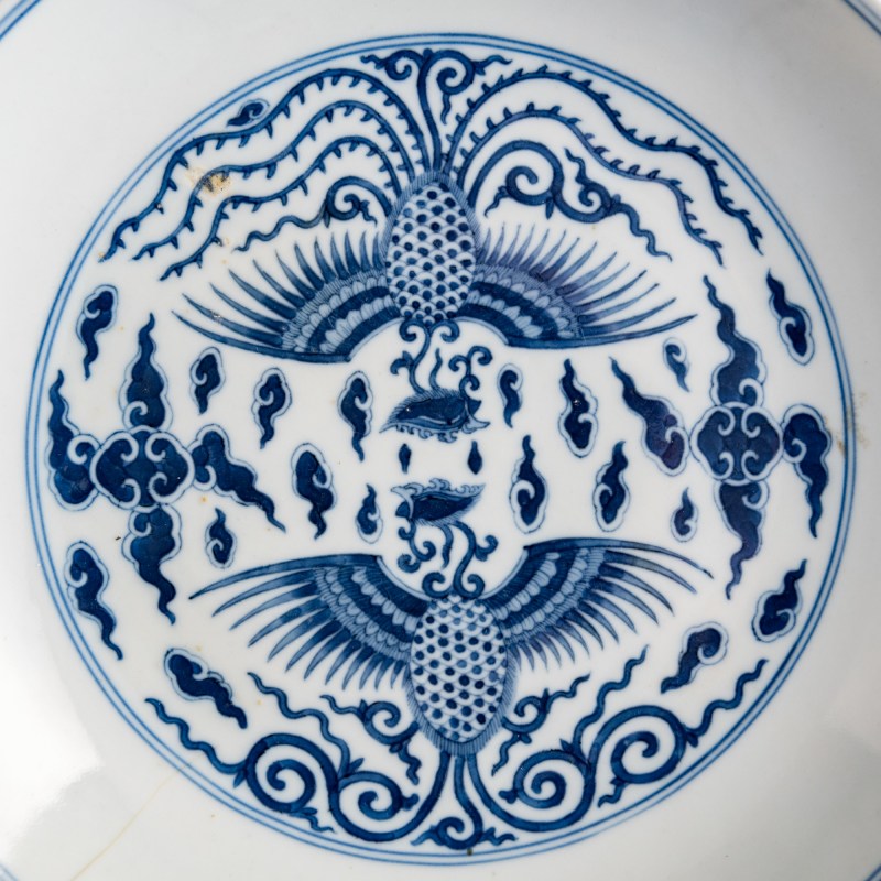 清道光 青花雙鳳紋盤 | A Chinese blue and white 'double phoenix' dish, Daoguang period, Qing dynasty - 图5