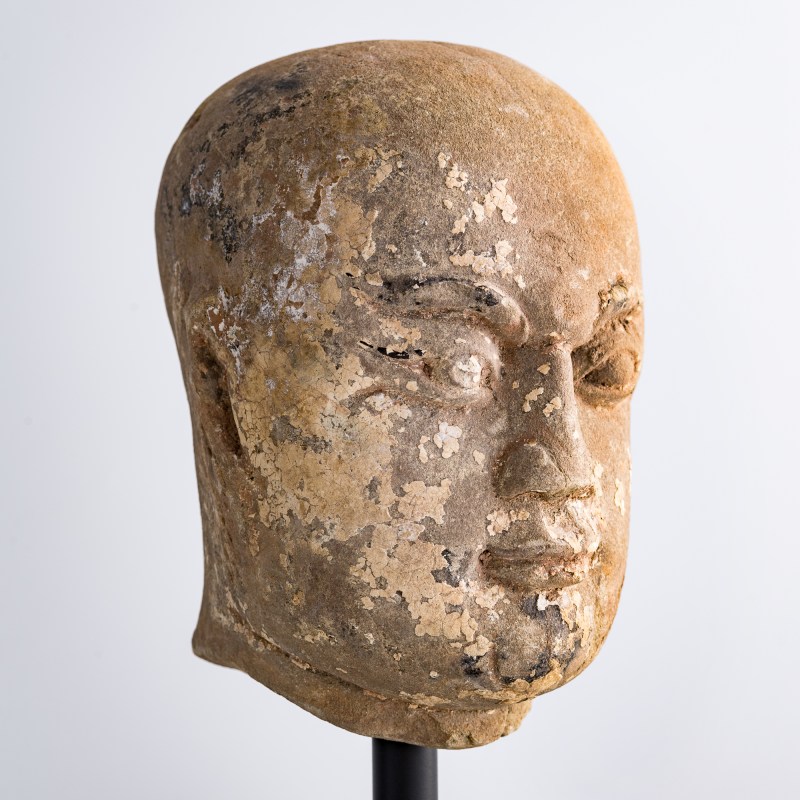 宋代或更早 石雕佛頭（附座） | A Chinese carved stone Buddha head, Song dynasty or earlier - 图6