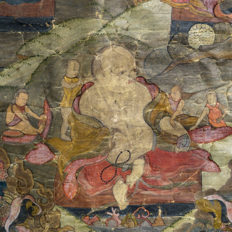 清代 毗瓦巴大成就者唐卡 | A Tibetan thangka of the mahasiddha Virupa, Qing dynasty - 图5