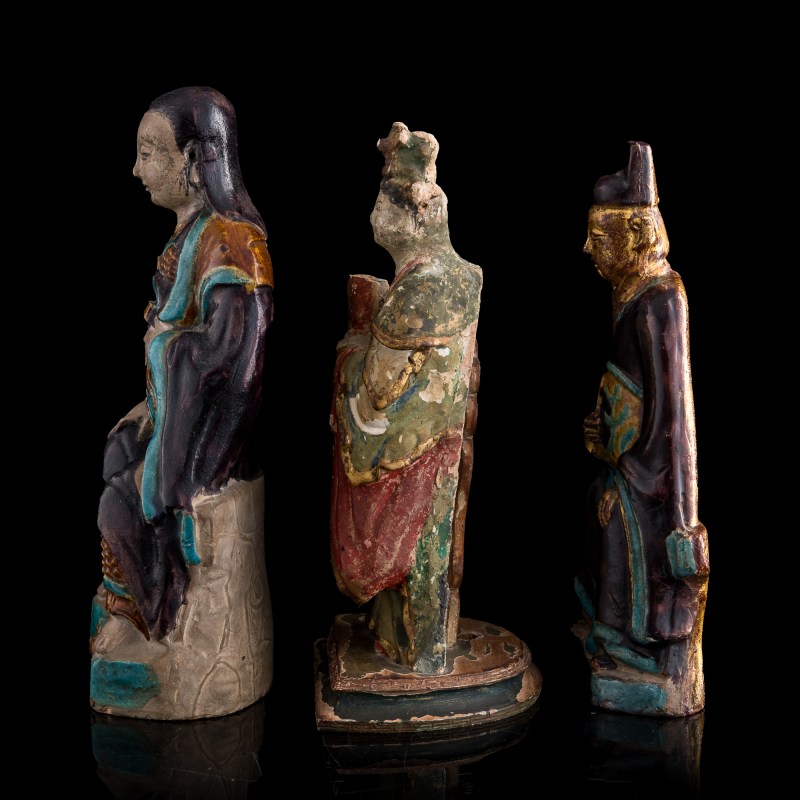 明代 陶塑人物三尊 | Three Chinese pottery figures, Ming dynasty - 图2