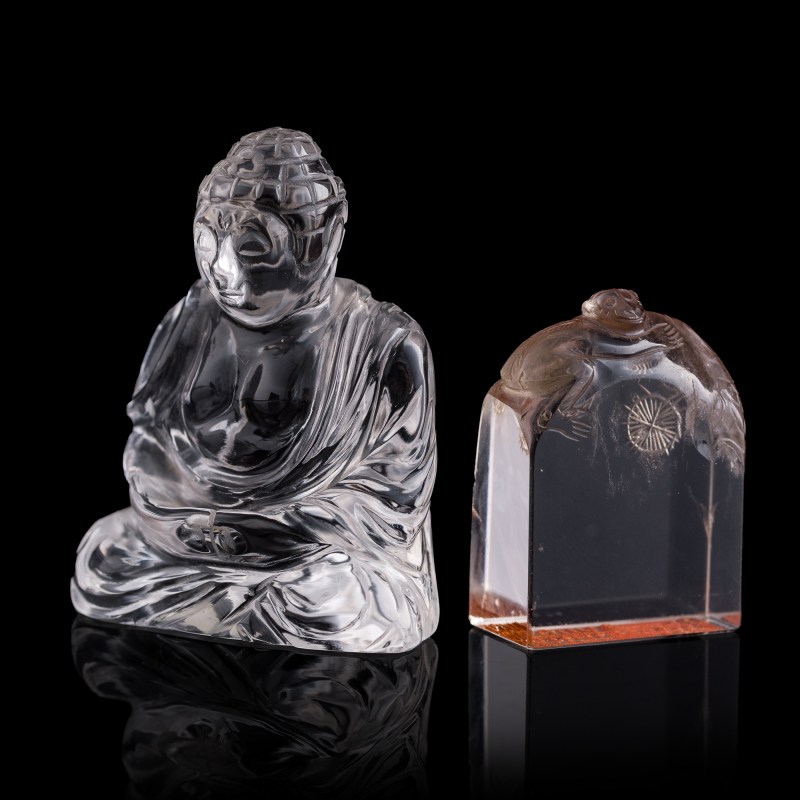 十九世紀 水晶印章及彌勒佛 | A Chinese crystal seal and Maitreya figure, 19th century - 图1