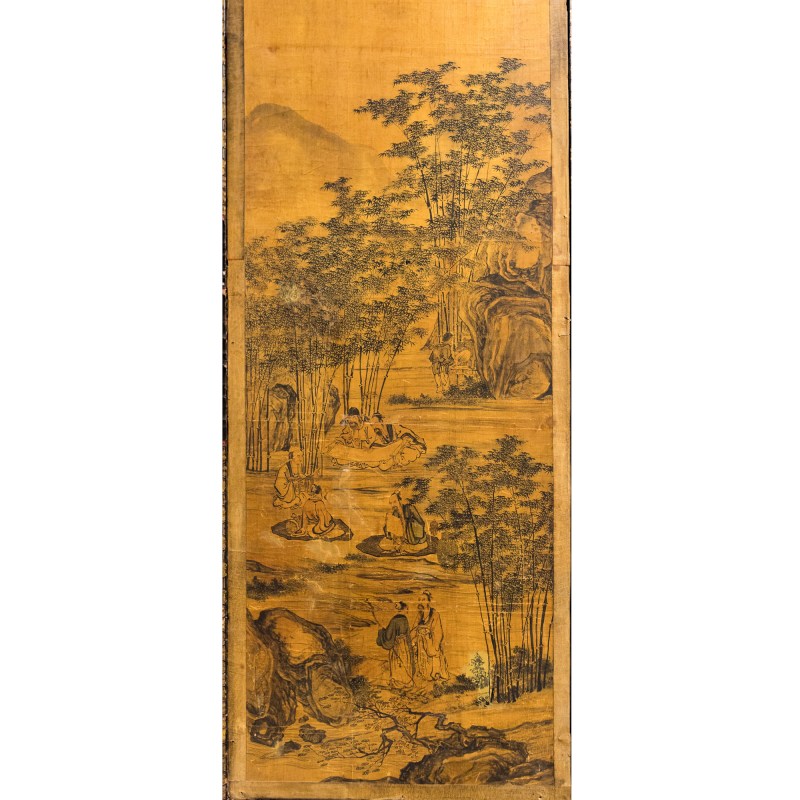 清康熙 黑漆地彩繪人物故事屏風六扇一套 | A Chinese six-panel painted black lacquer folding screen, Kangxi period, Qing dynasty - 图15