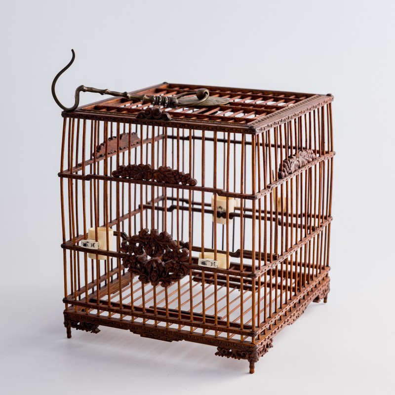 民國 竹雕方形鳥籠 | A Chinese bamboo birdcage, Republic period