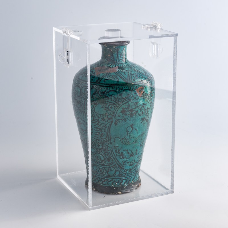 元代/明代 磁州窑孔雀綠釉黑彩纏枝牡丹紋梅瓶（附盒） | A Chinese Cizhou peacock-green-glazed meiping vase, Yuan/Ming dynasty - 图8