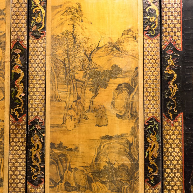 清康熙 黑漆地彩繪人物故事屏風六扇一套 | A Chinese six-panel painted black lacquer folding screen, Kangxi period, Qing dynasty - 图16