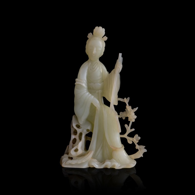 十九世紀 白玉雕黛玉坐像 | A Chinese white jade carving of Lin Daiyu, 19th century - 图1