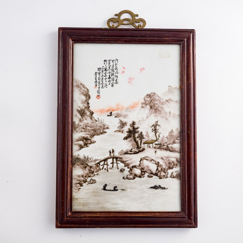 民國 墨彩及粉彩瓷板兩塊 | Two Chinese grisaille and famille rose porcelain plaques, Republic period - 图3