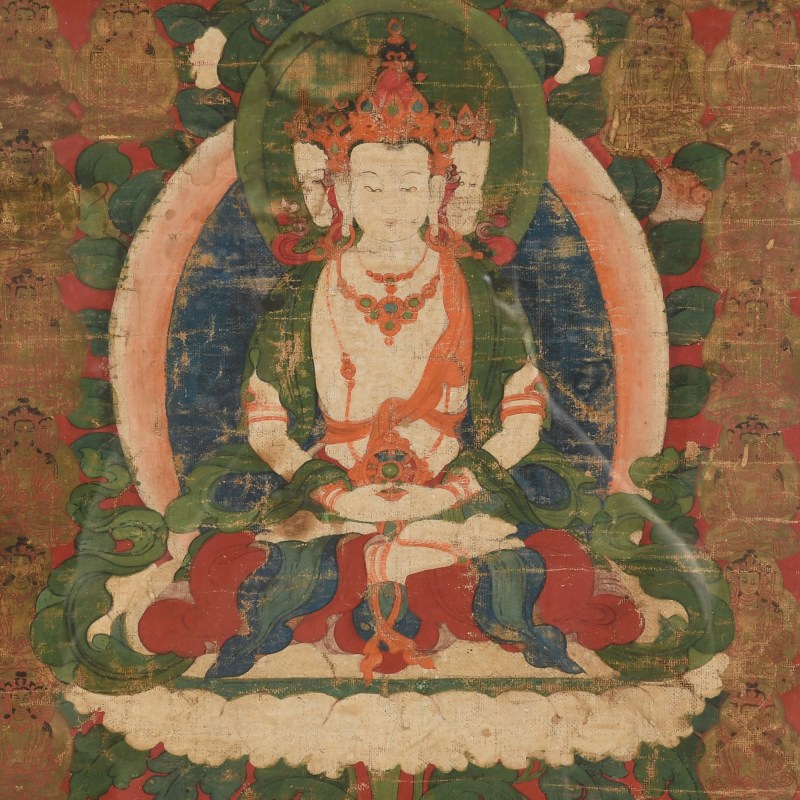 十八世紀或更早 四臂觀音唐卡 | A Tibetan Thangka, 18th century or earlier - 图5