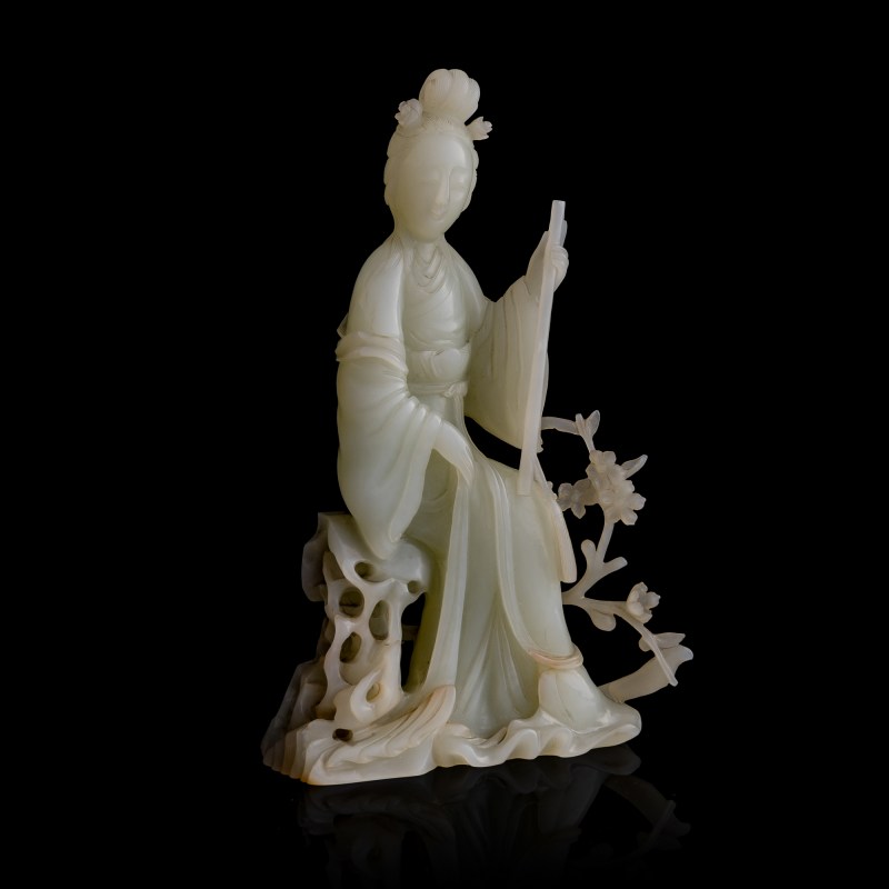 十九世紀 白玉雕黛玉坐像 | A Chinese white jade carving of Lin Daiyu, 19th century - 图2