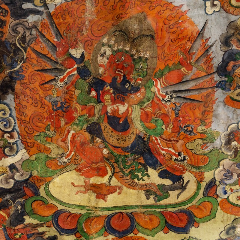 清代 藏傳六臂大黑天唐卡 | A Tibetan six-armed Mahakala thangka, Qing dynasty - 图3