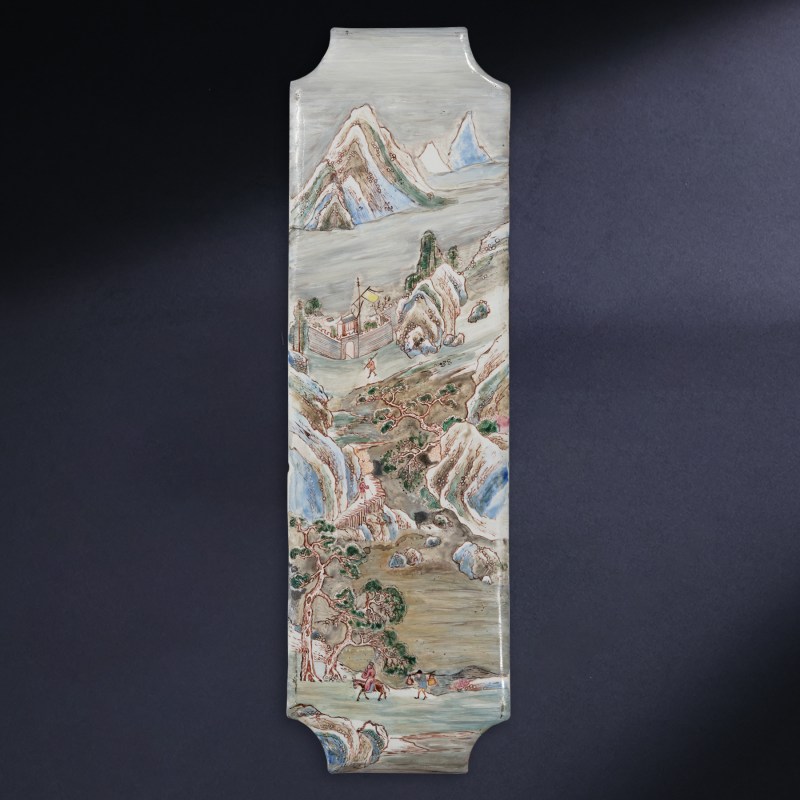 清康熙 铜胎画珐琅四季山水纹曲屏 - 图5