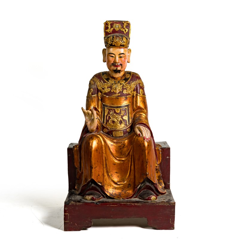 十八世紀 木雕漆金文昌坐像 | A Chinese gilt-lacquered wood seated figure of Wenchang, 18th century