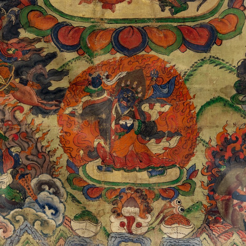 清代 藏傳六臂大黑天唐卡 | A Tibetan six-armed Mahakala thangka, Qing dynasty - 图4