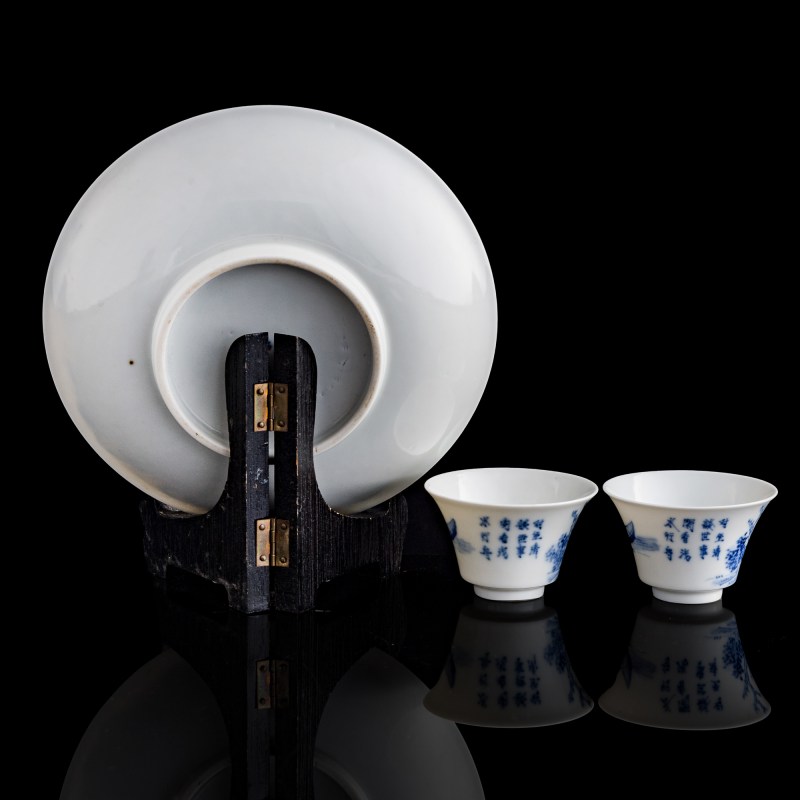 十九世紀 越南青花杯、盤三件 | Three Vietnamese blue and white (Bleu de Hue) cups and dishes, Nguyen dynasty (19th century) - 图2