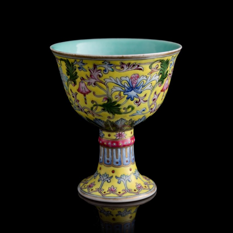 民國 黃地洋彩高足杯 | A Chinese yellow-ground yangcai stem cup, Republic period - 图3