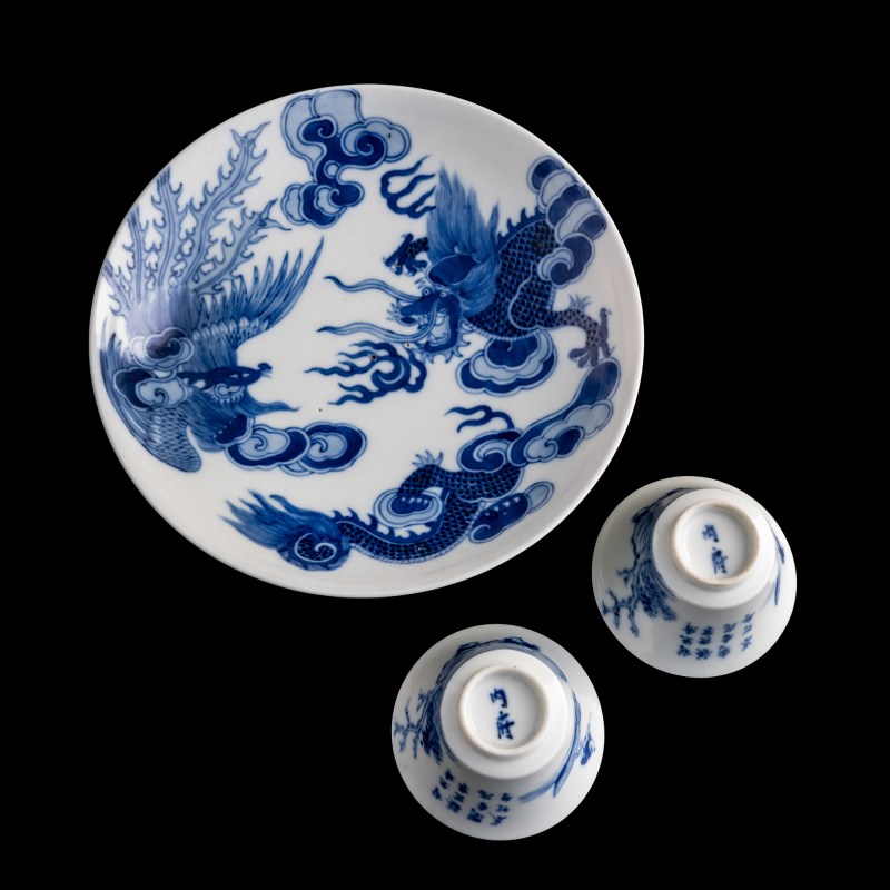 十九世紀 越南青花杯、盤三件 | Three Vietnamese blue and white (Bleu de Hue) cups and dishes, Nguyen dynasty (19th century) - 图4