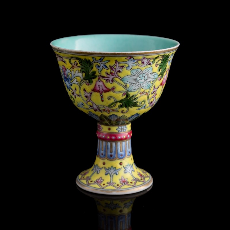 民國 黃地洋彩高足杯 | A Chinese yellow-ground yangcai stem cup, Republic period - 图4